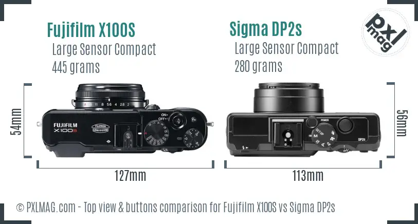Fujifilm X100S vs Sigma DP2s top view buttons comparison