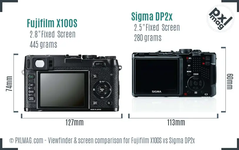 Fujifilm X100S vs Sigma DP2x Screen and Viewfinder comparison