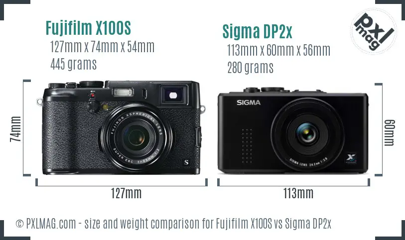 Fujifilm X100S vs Sigma DP2x size comparison