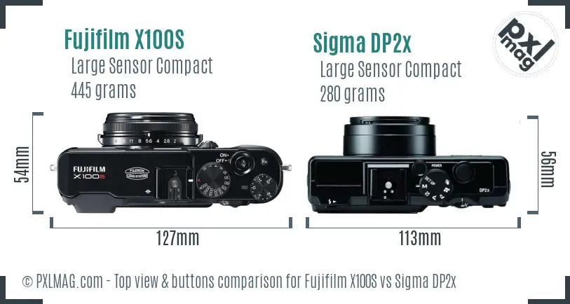 Fujifilm X100S vs Sigma DP2x top view buttons comparison