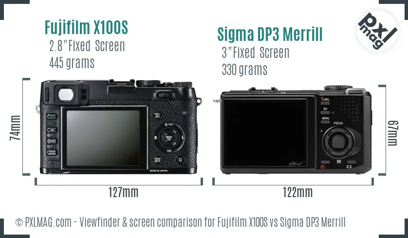 Fujifilm X100S vs Sigma DP3 Merrill Screen and Viewfinder comparison