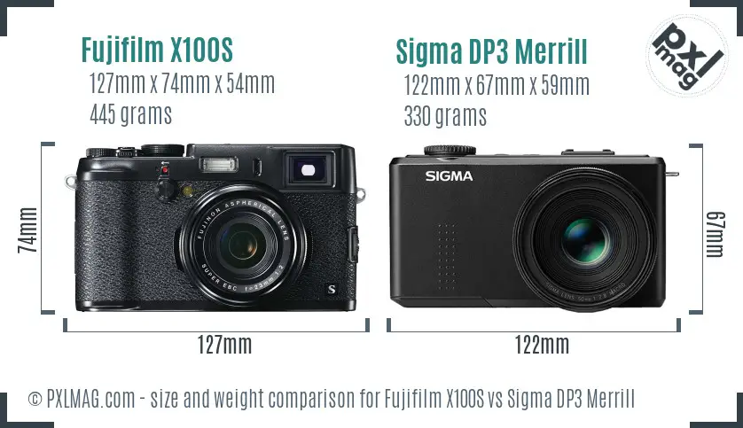 Fujifilm X100S vs Sigma DP3 Merrill size comparison