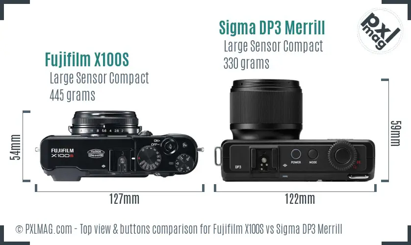 Fujifilm X100S vs Sigma DP3 Merrill top view buttons comparison