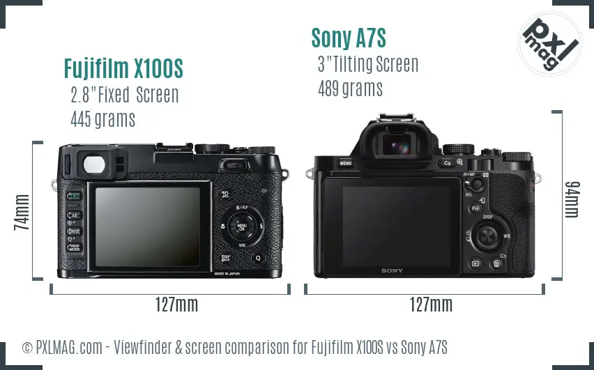 Fujifilm X100S vs Sony A7S Screen and Viewfinder comparison