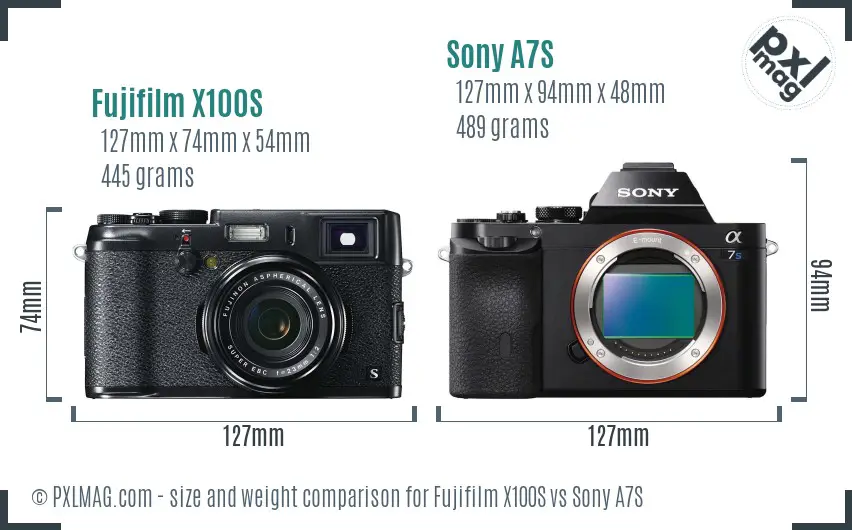 Fujifilm X100S vs Sony A7S size comparison