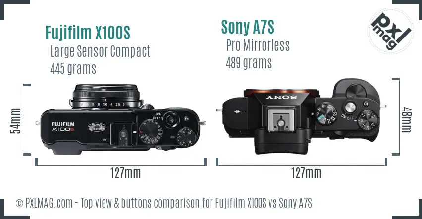 Fujifilm X100S vs Sony A7S top view buttons comparison
