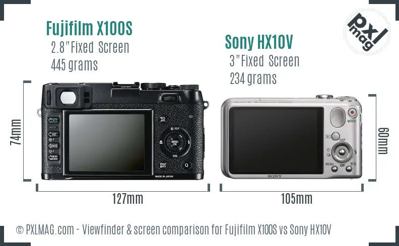 Fujifilm X100S vs Sony HX10V Screen and Viewfinder comparison