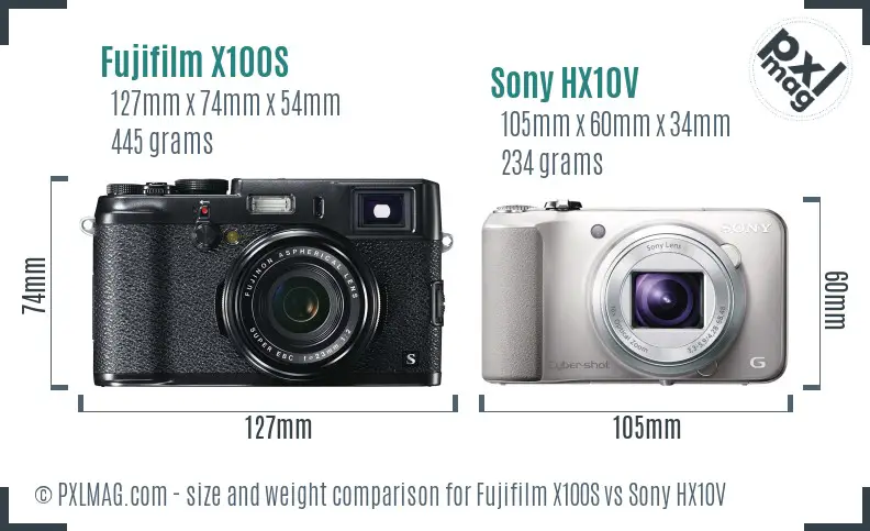 Fujifilm X100S vs Sony HX10V size comparison