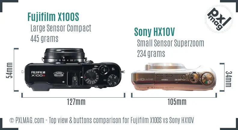 Fujifilm X100S vs Sony HX10V top view buttons comparison
