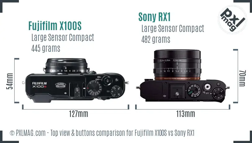 Fujifilm X100S vs Sony RX1 top view buttons comparison
