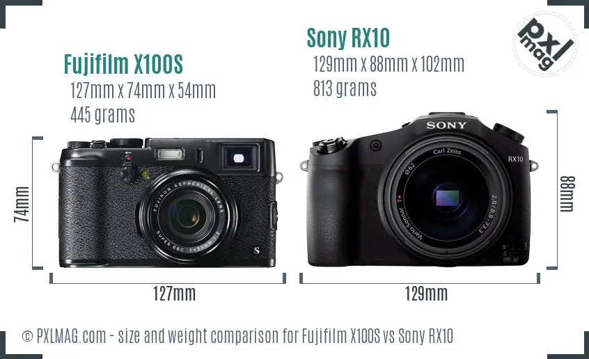 Fujifilm X100S vs Sony RX10 size comparison