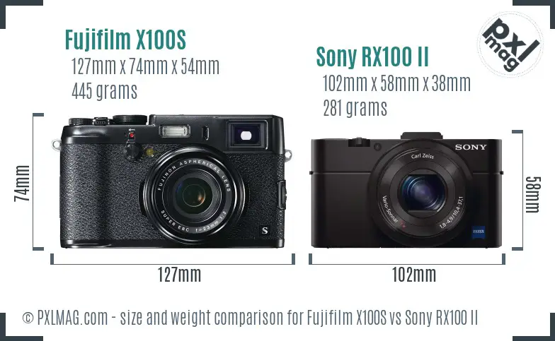 Fujifilm X100S vs Sony RX100 II size comparison Fujifilm X100S vs Sony RX100 II size comparison