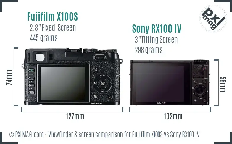 Fujifilm X100S vs Sony RX100 IV Screen and Viewfinder comparison