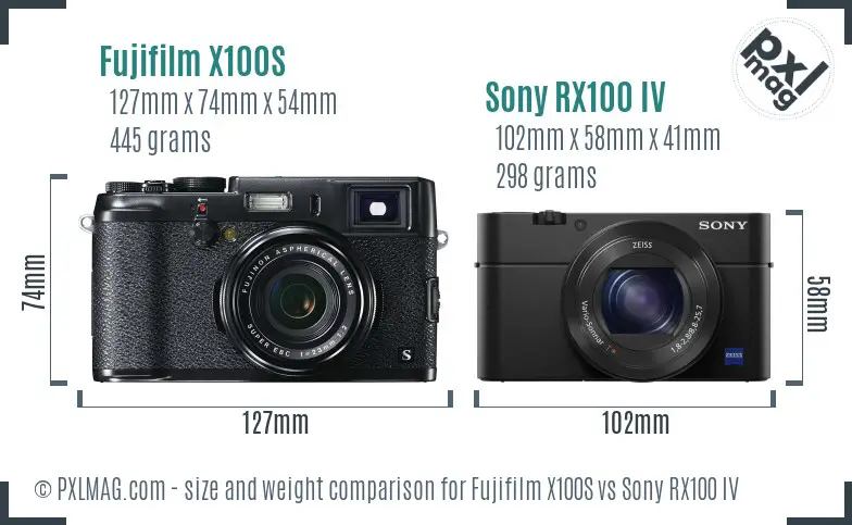Fujifilm X100S vs Sony RX100 IV size comparison