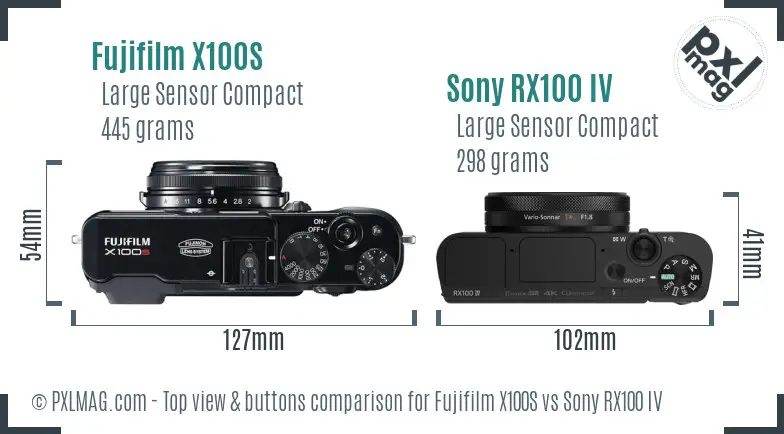 Fujifilm X100S vs Sony RX100 IV top view buttons comparison