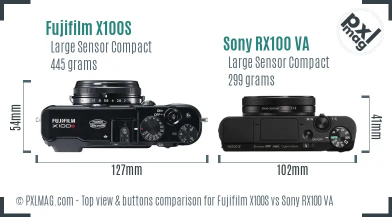 Fujifilm X100S vs Sony RX100 VA top view buttons comparison