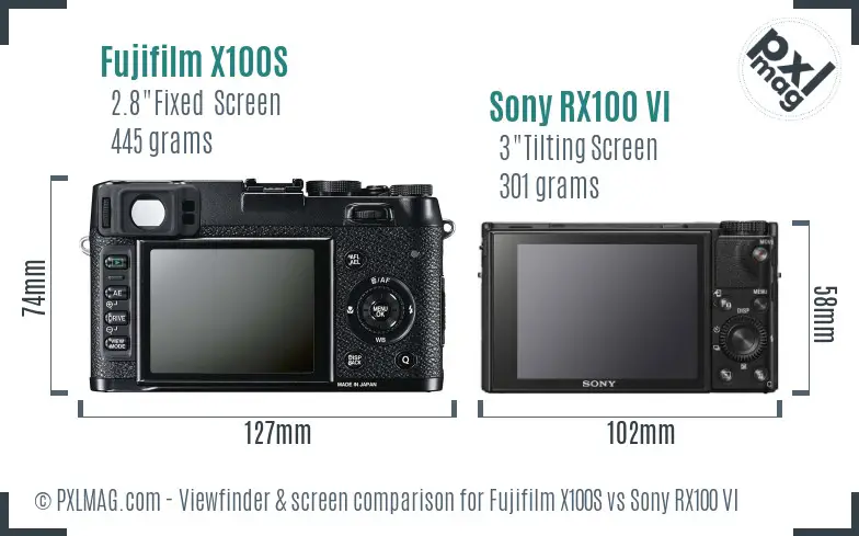 Fujifilm X100S vs Sony RX100 VI Screen and Viewfinder comparison