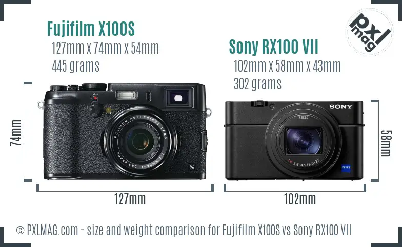 Fujifilm X100S vs Sony RX100 VII size comparison