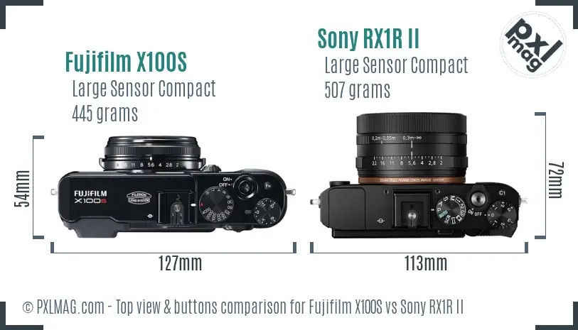 Fujifilm X100S vs Sony RX1R II top view buttons comparison