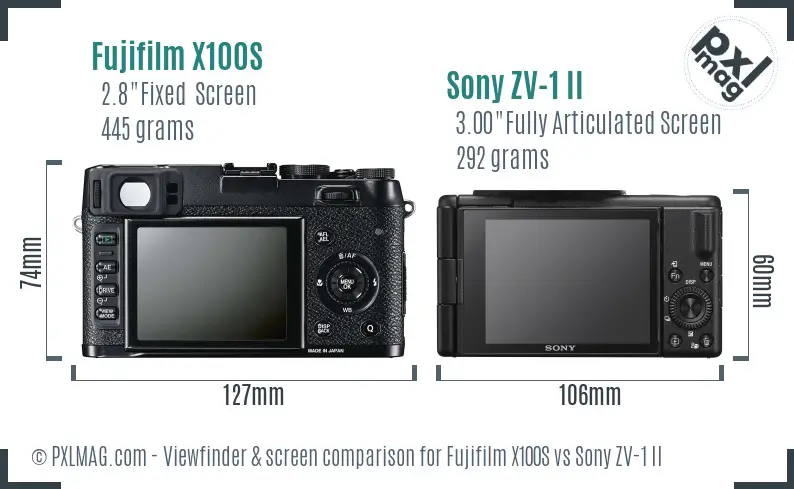 Fujifilm X100S vs Sony ZV-1 II Screen and Viewfinder comparison