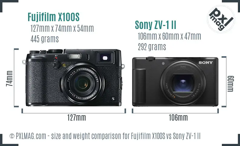 Fujifilm X100S vs Sony ZV-1 II size comparison