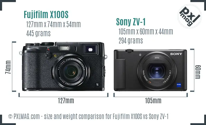 Fujifilm X100S vs Sony ZV-1 size comparison