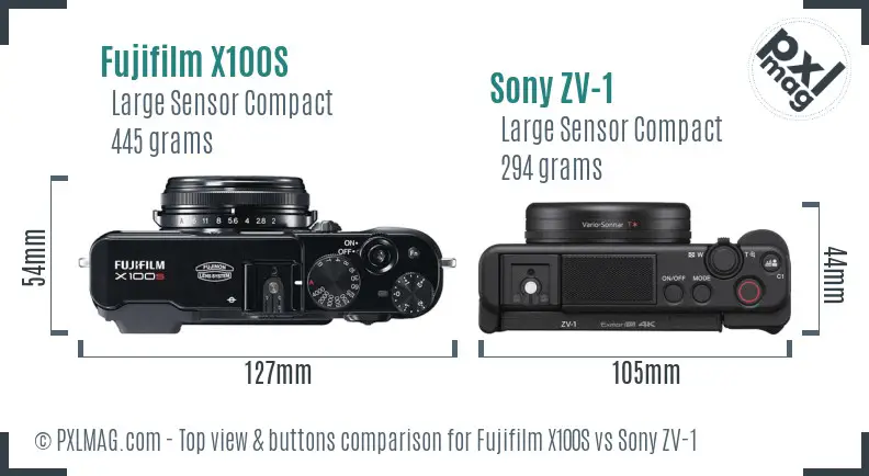 Fujifilm X100S vs Sony ZV-1 top view buttons comparison
