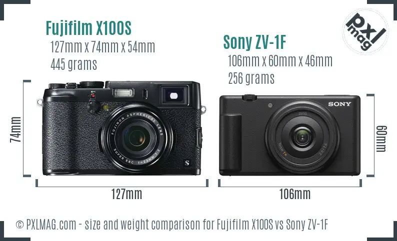 Fujifilm X100S vs Sony ZV-1F size comparison