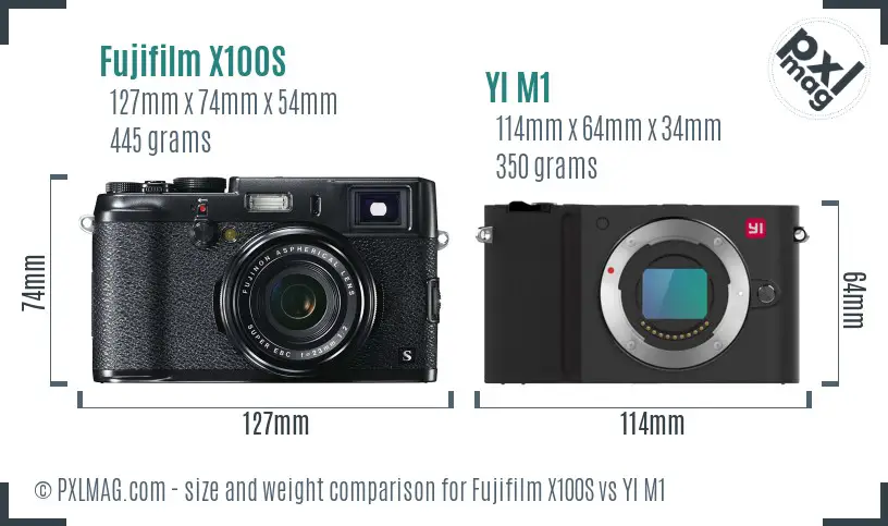 Fujifilm X100S vs YI M1 size comparison