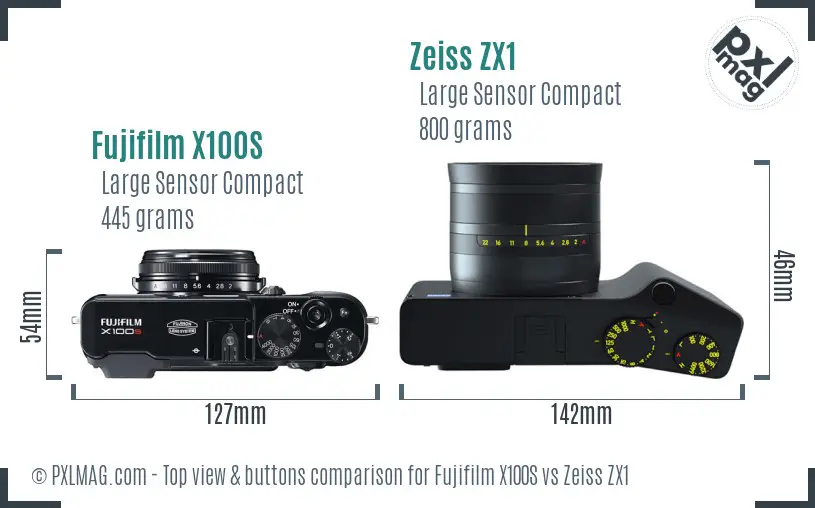 Fujifilm X100S vs Zeiss ZX1 top view buttons comparison