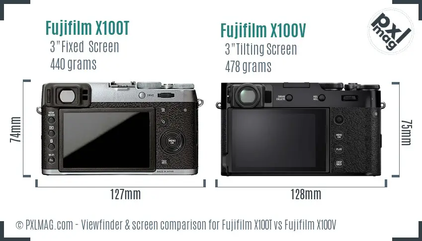 Fujifilm X100T vs Fujifilm X100V Screen and Viewfinder comparison
