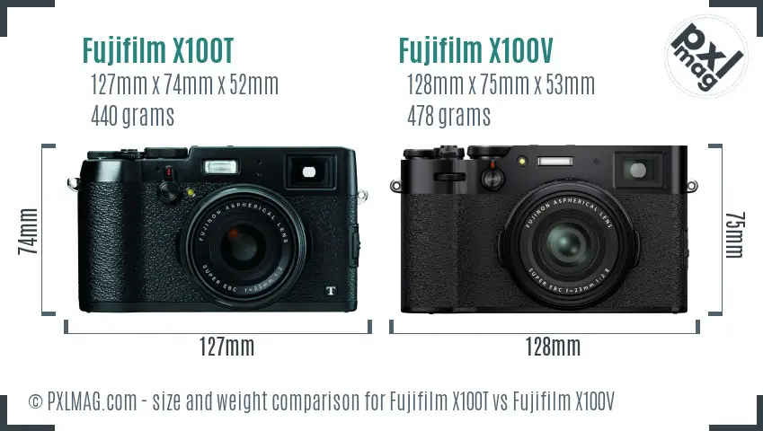 Fujifilm X100T vs Fujifilm X100V size comparison