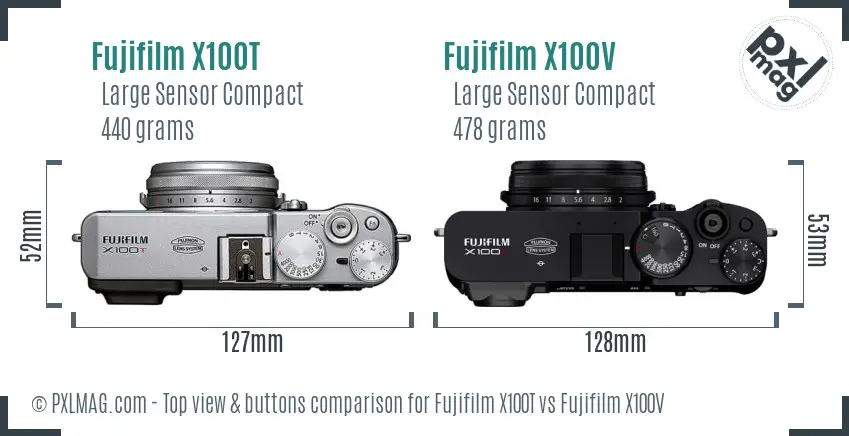 Fujifilm X100T vs Fujifilm X100V top view buttons comparison