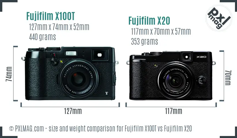 Fujifilm X100T vs Fujifilm X20 size comparison Fujifilm X100T vs Fujifilm X20 size comparison