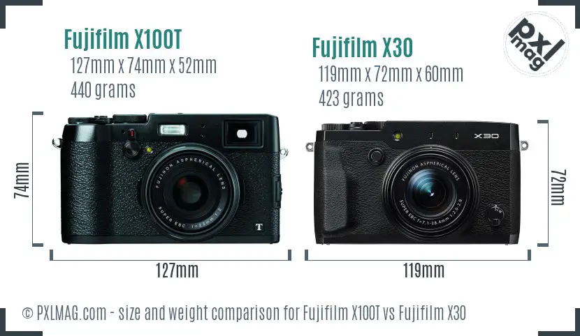 Fujifilm X100T vs Fujifilm X30 size comparison Fujifilm X100T vs Fujifilm X30 size comparison