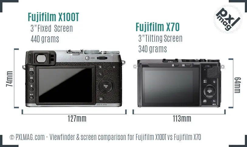 Fujifilm X100T vs Fujifilm X70 Screen and Viewfinder comparison