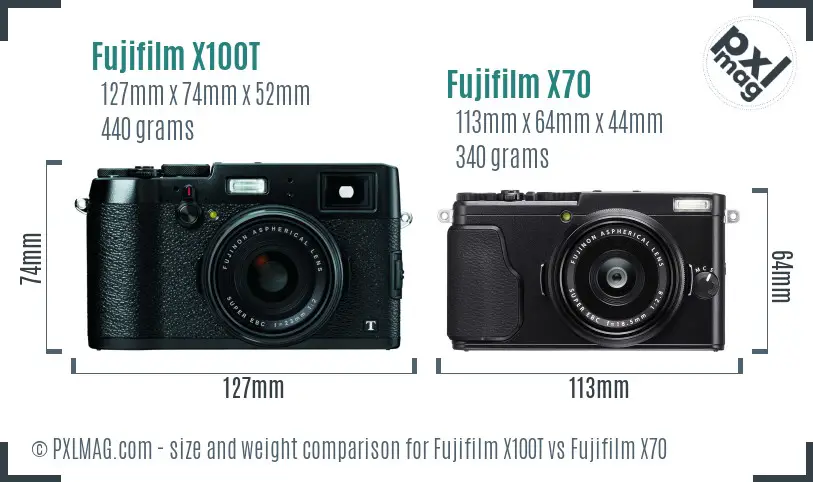 Fujifilm X100T vs Fujifilm X70 size comparison