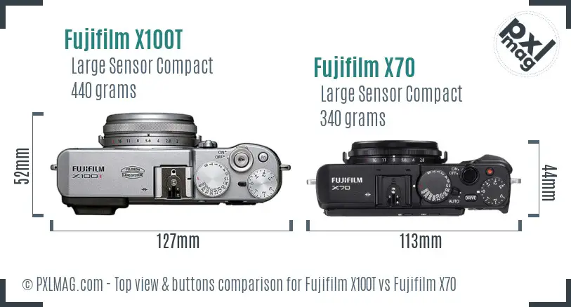 Fujifilm X100T vs Fujifilm X70 top view buttons comparison