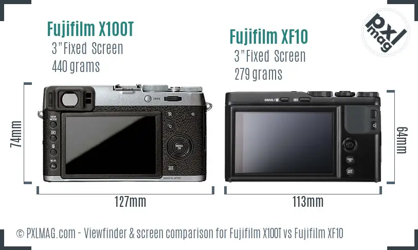 Fujifilm X100T vs Fujifilm XF10 Screen and Viewfinder comparison
