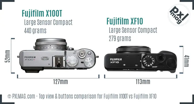 Fujifilm X100T vs Fujifilm XF10 top view buttons comparison