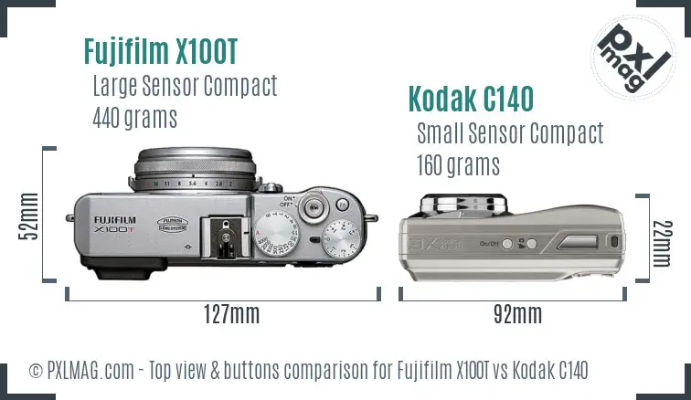 Fujifilm X100T vs Kodak C140 top view buttons comparison Fujifilm X100T vs Kodak C140 top view buttons comparison
