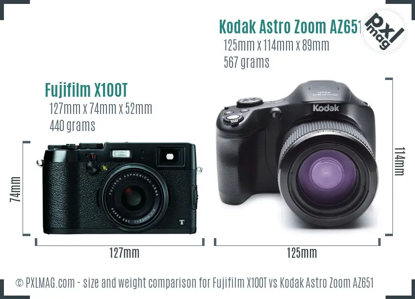 Fujifilm X100T vs Kodak Astro Zoom AZ651 size comparison