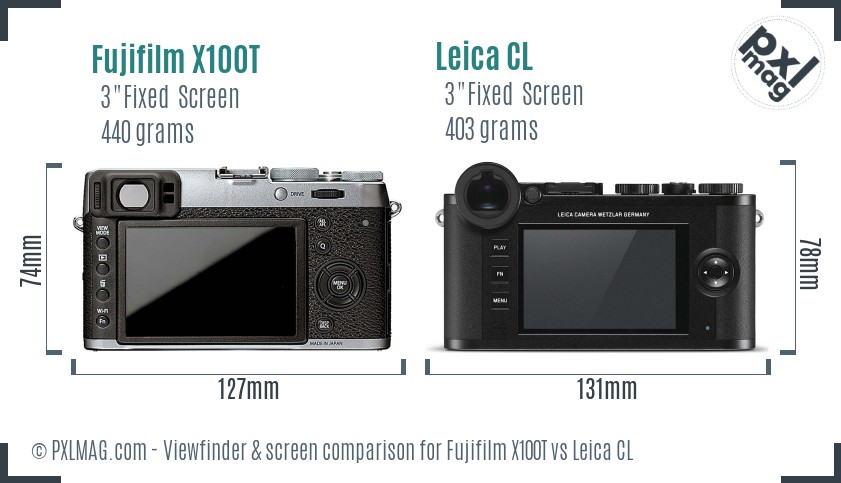 Fujifilm X100T vs Leica CL Screen and Viewfinder comparison