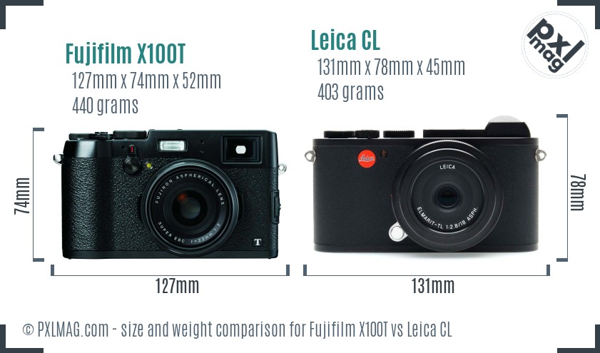 Fujifilm X100T vs Leica CL size comparison