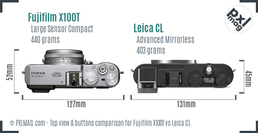Fujifilm X100T vs Leica CL top view buttons comparison