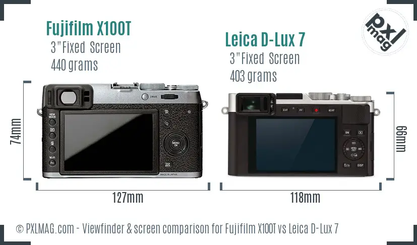 Fujifilm X100T vs Leica D-Lux 7 Screen and Viewfinder comparison