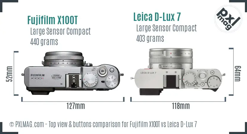 Fujifilm X100T vs Leica D-Lux 7 top view buttons comparison