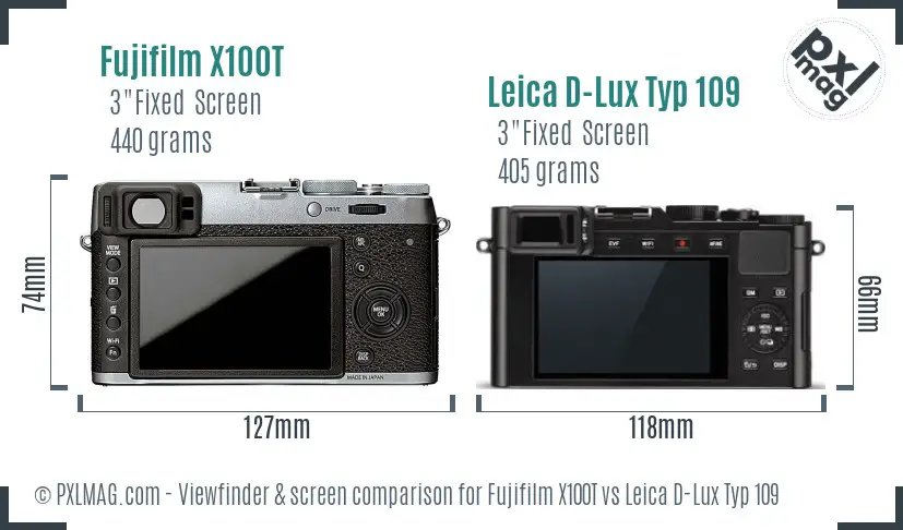 Fujifilm X100T vs Leica D-Lux Typ 109 Screen and Viewfinder comparison