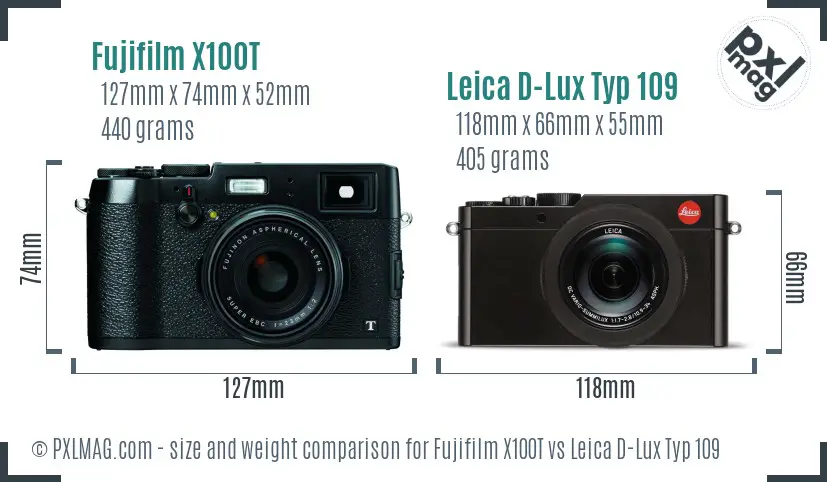 Fujifilm X100T vs Leica D-Lux Typ 109 size comparison