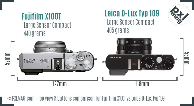 Fujifilm X100T vs Leica D-Lux Typ 109 top view buttons comparison